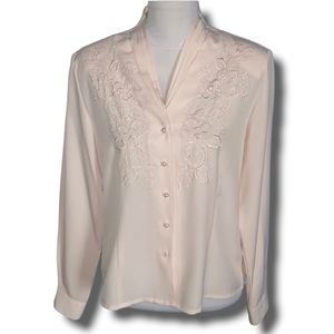 Vintage ivory button down embroidered secretary blouse top